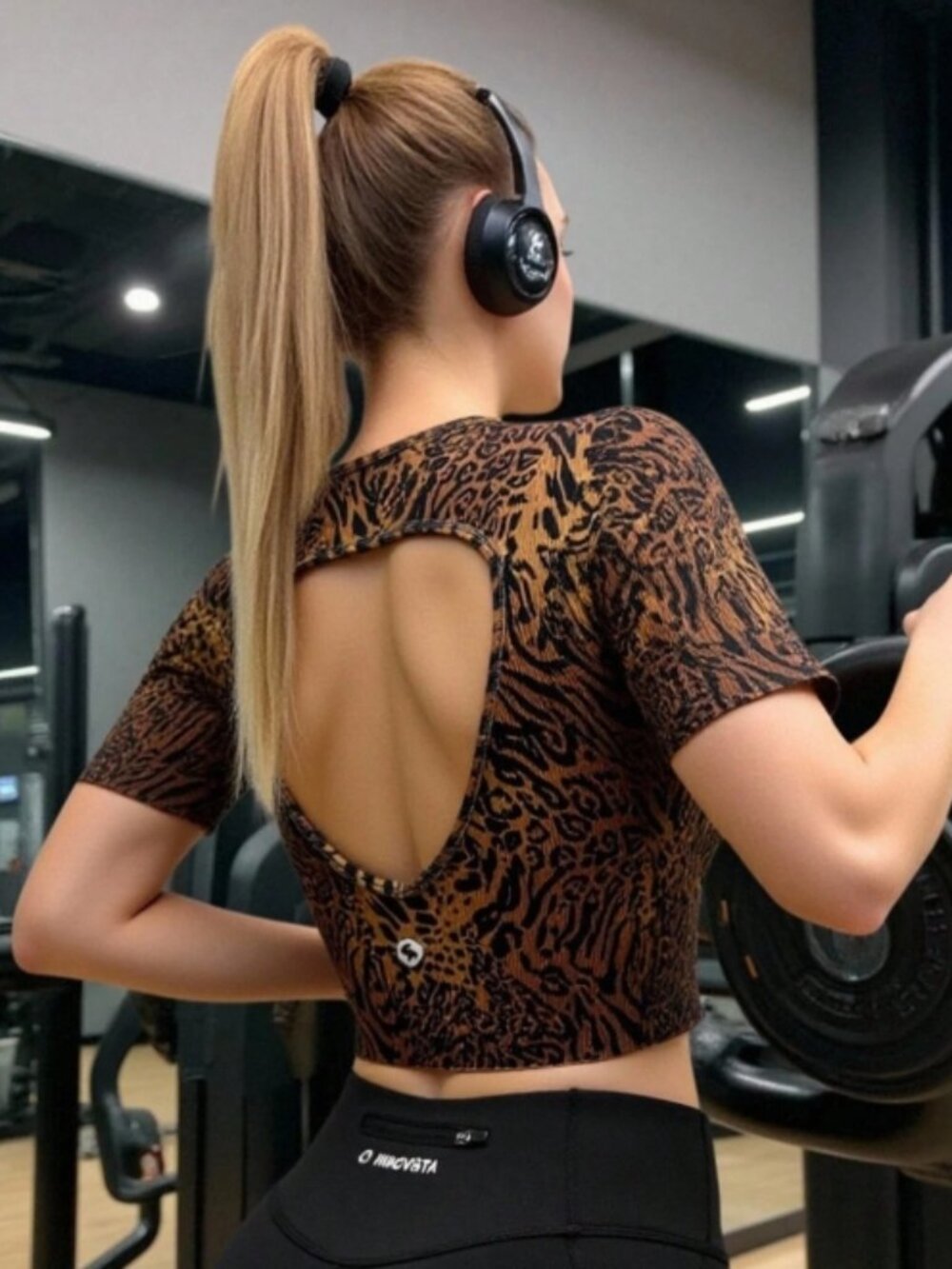 Innovista Leopard Seamless Workout Sports Gym Woman Breathable Crop Top